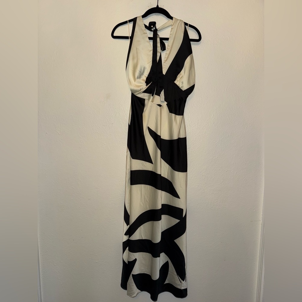 NWT Anthropologie Black and White Sleeveless Halter Maxi Dress